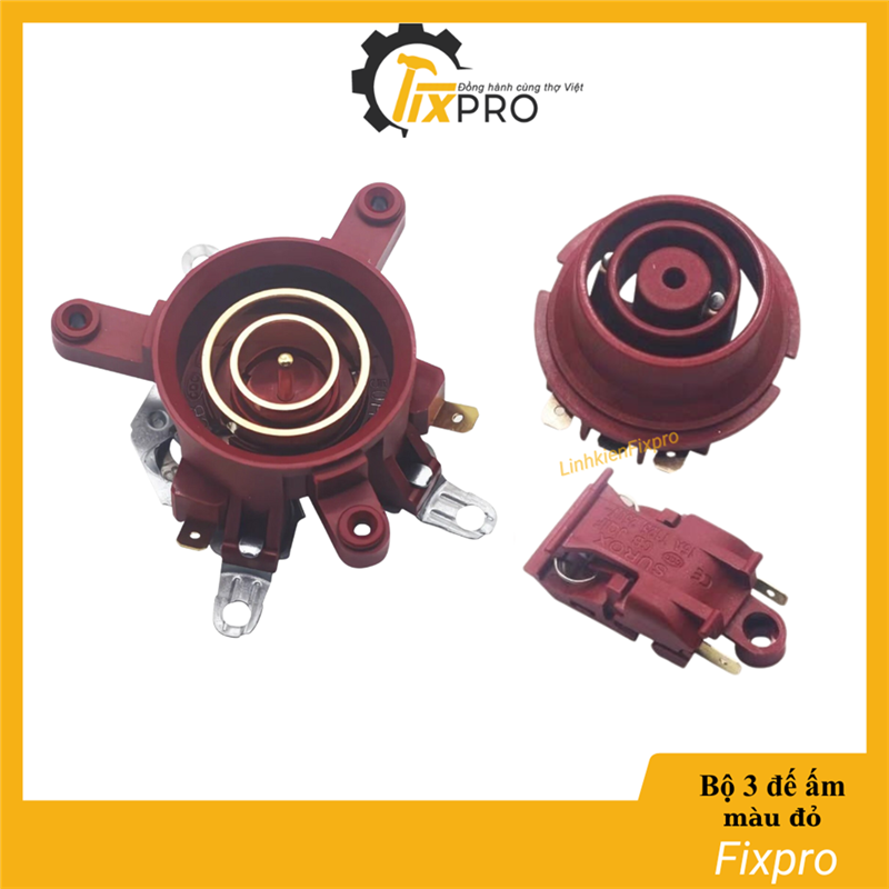 Bộ 3 sản phẩm đế ấm và công tắc ấm siêu tốc màu đỏ chất lượng tốt