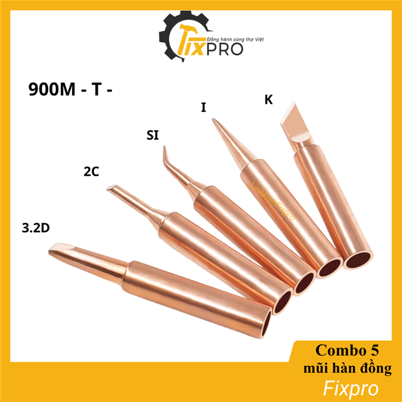 Combo 5 đầu mỏ hàn mũi hàn 936 các loại SI+I+K+3.2D+2C đồng nguyên chất