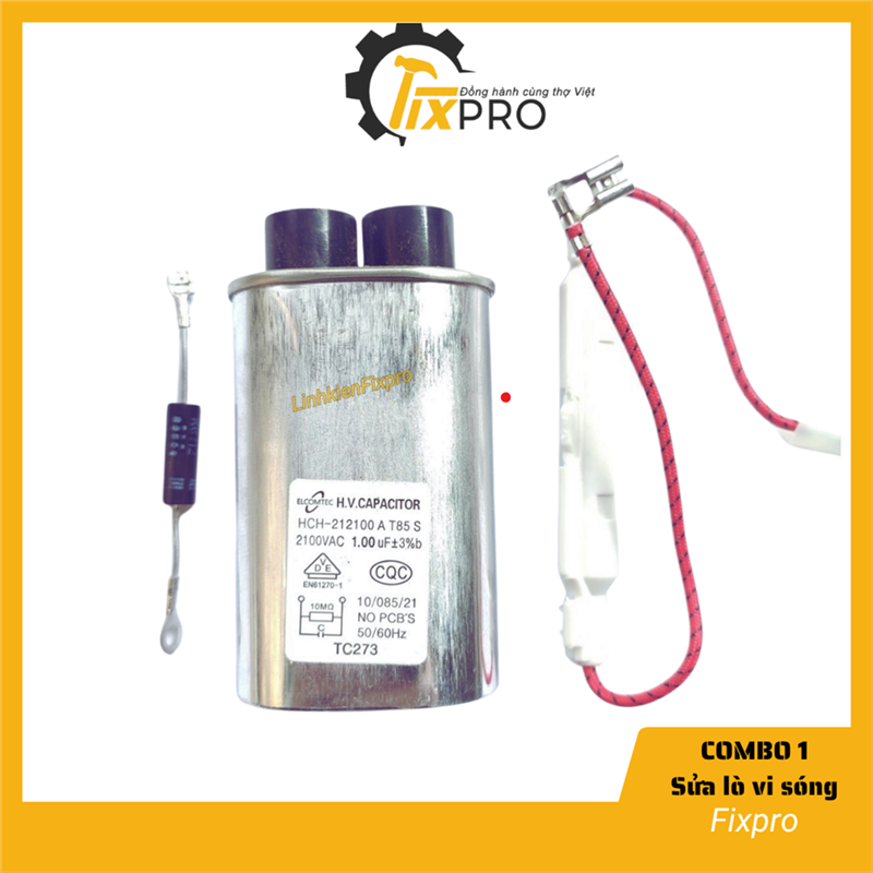 Combo sửa lò vi sóng không nóng Tụ 1uF + diode + cầu chì