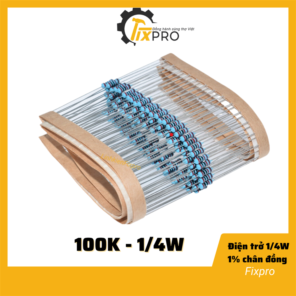 Điện trở 1/4W 100K 1% chân đồng túi 50 con