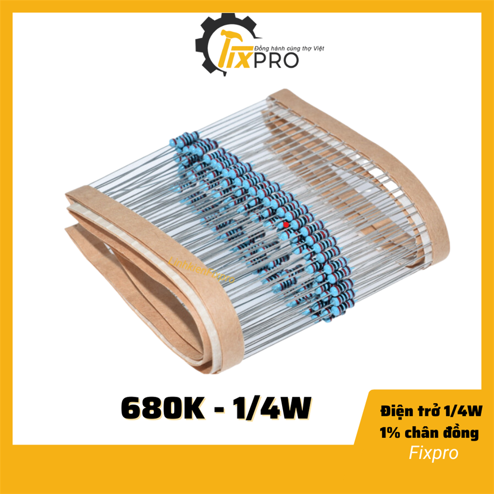 Điện trở 1/4W 680K 1% chân đồng túi 50 con