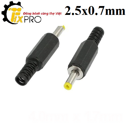 Jack nguồn DC đực 2.5x0.7mm màu vàng.