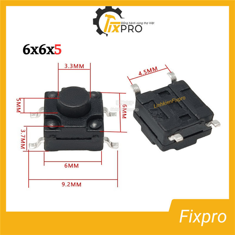 Nút nhấn 4 chân 6x6x5mm cảm ứng chống nước chất lượng tốt (Túi 10 con)