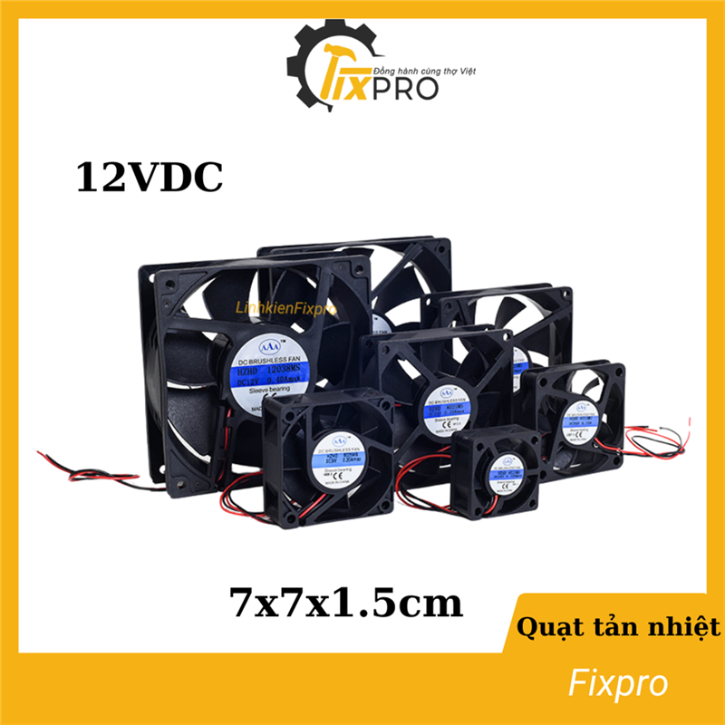 Quạt tản nhiệt 12V DC 7x7x1.5cm 2 dây