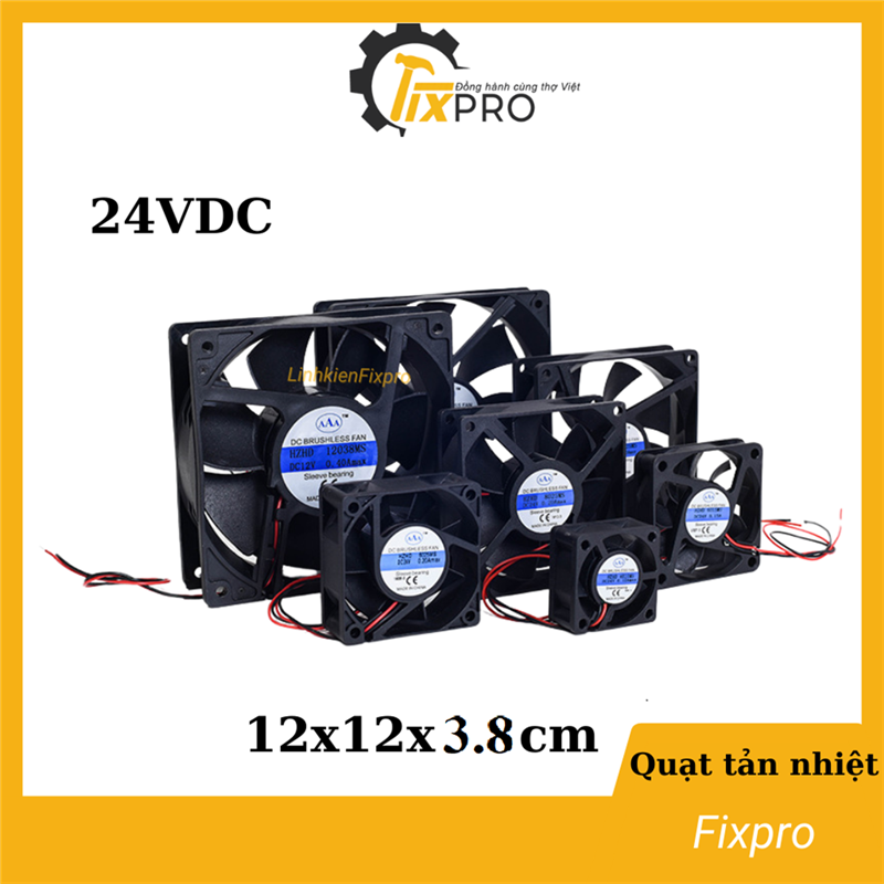Quạt tản nhiệt 24V DC 12x12x3.8cm 2 dây
