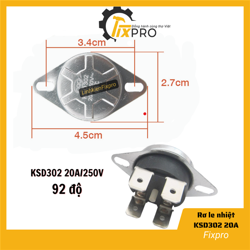 Rơ le nhiệt bình nóng lạnh 92 độ KSD302T KSD302X KSD302 20A 250V
