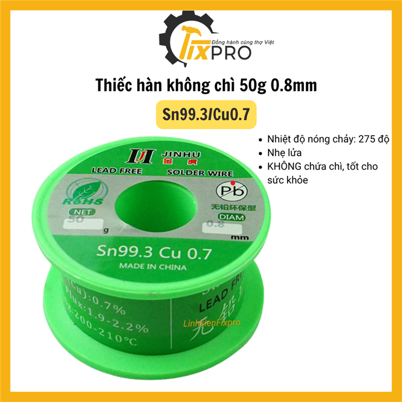 Thiếc hàn không chì 0.8mm 50G SN99.3/Cu0.7 tiêu chuẩn ROHS bảo vệ sức khỏe