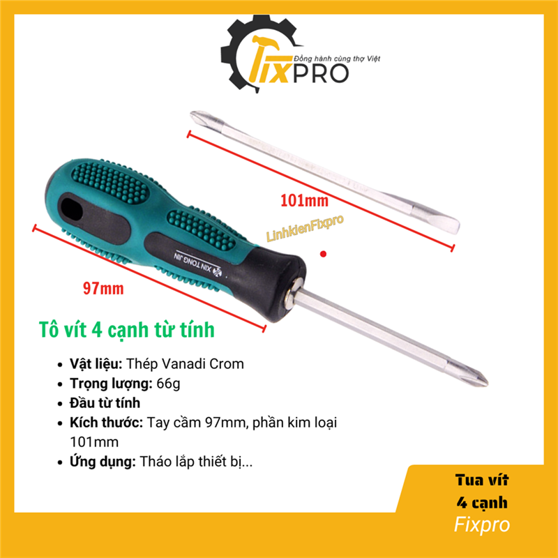 Tua vít 4 cạnh Tô vít 4 cạnh thép cứng đầu từ tính bền bỉ, chắc chắn (1 chiếc) - Linh kiện Fixpro