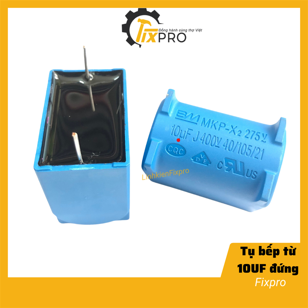 Tụ bếp từ 10UF 275VAC 400VDC đứng màu xanh chính hãng BM