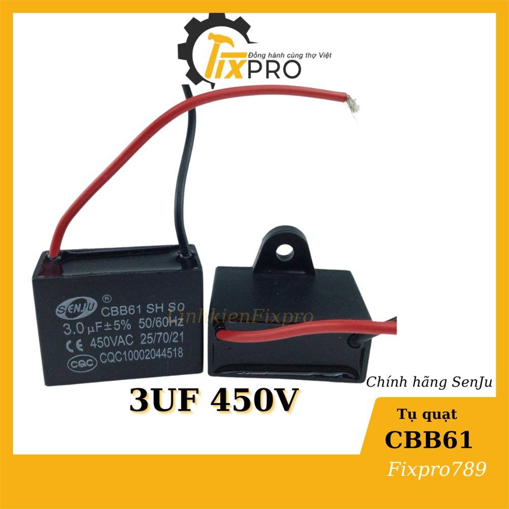 Tụ quạt 3UF 450V CBB61 dây chính hãng SENJU