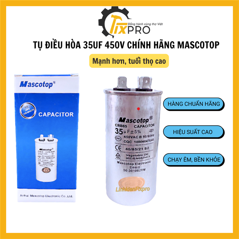 Tụ điều hòa 35UF 450V CBB65 chính hãng Mascotop