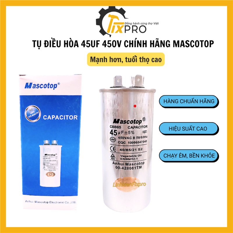 Tụ điều hòa 45UF 450V CBB65 chính hãng Mascotop