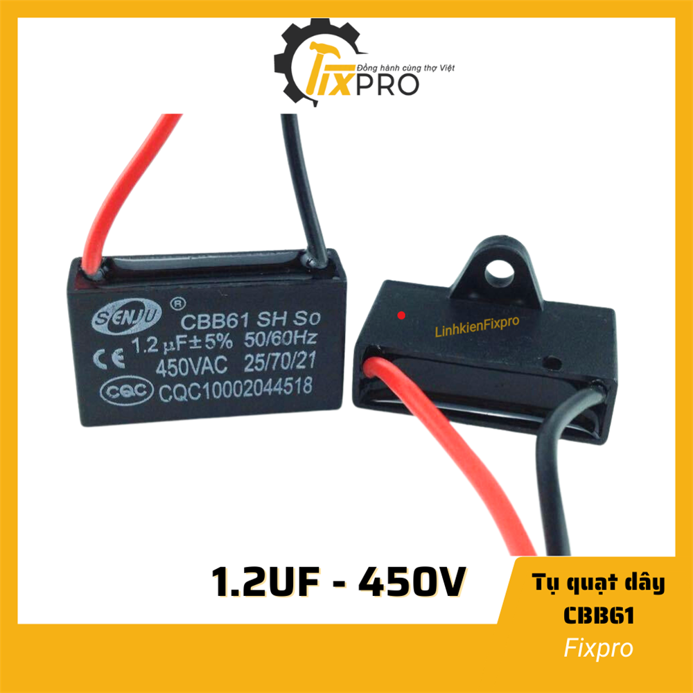 Tụ quạt 1.2uF dây SENJU CBB61 chất lượng tốt