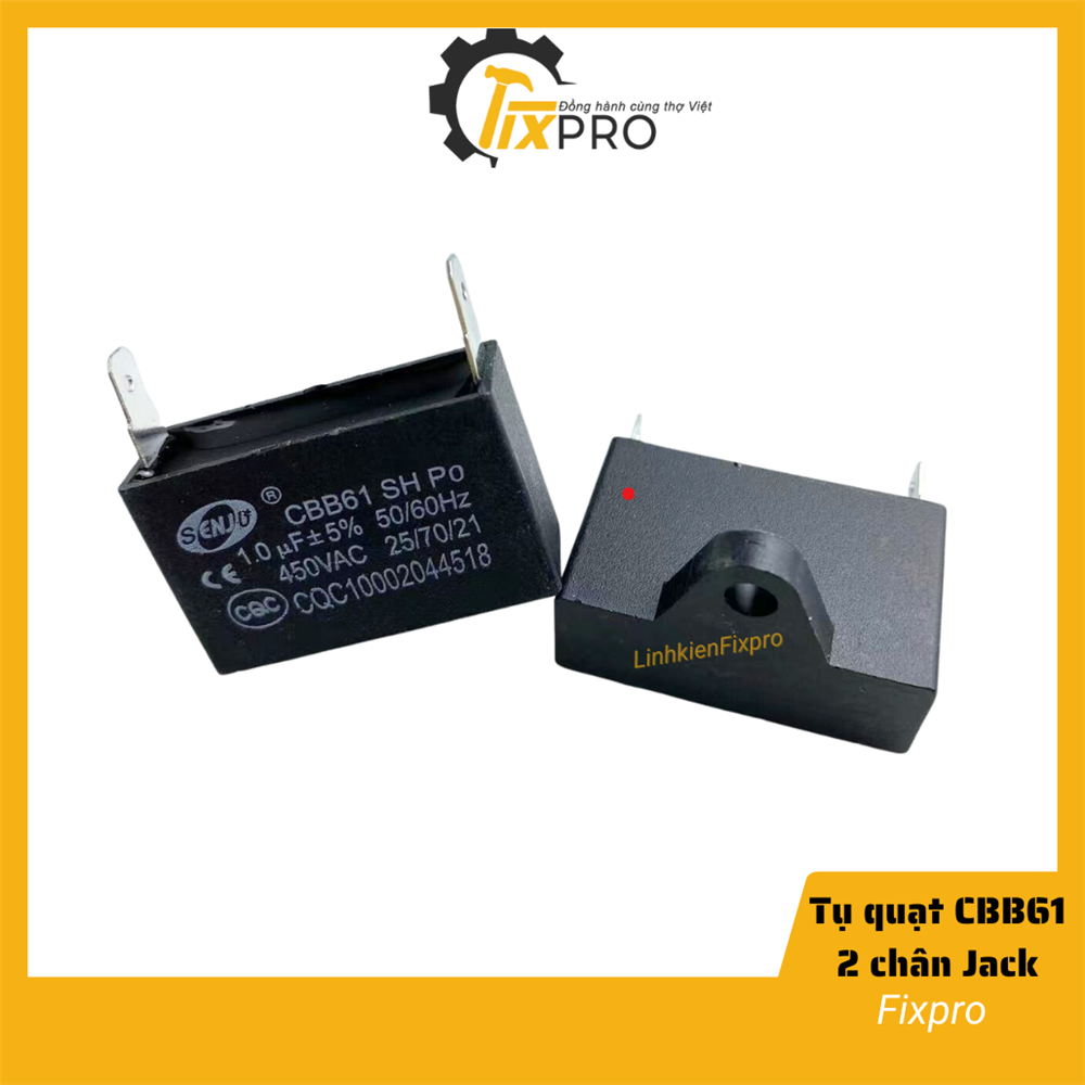 Tụ quạt 1UF 450VAC CBB61 2 chân cắm jack chất lượng tốt