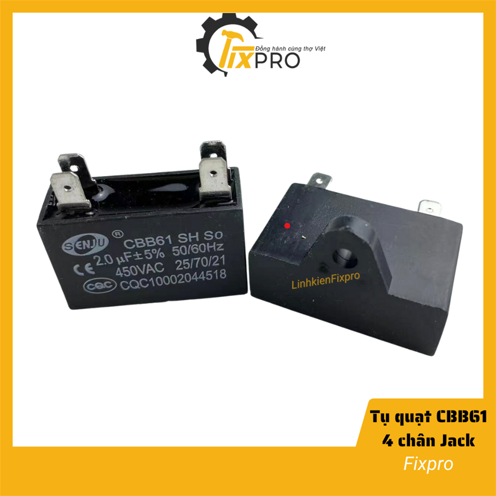 Tụ quạt 2UF 450VAC CBB61 4 chân cắm jack chính hãng SENJU