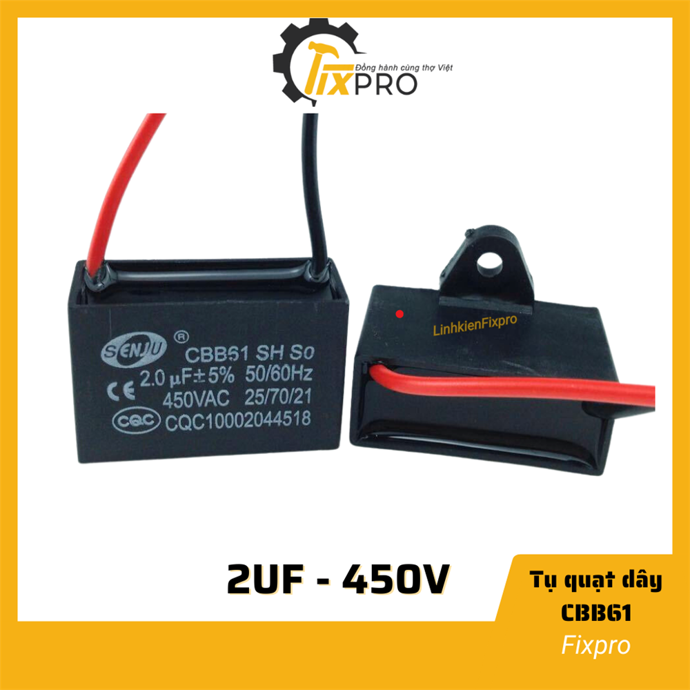 Tụ quạt 2uF dây SENJU CBB61 chất lượng tốt