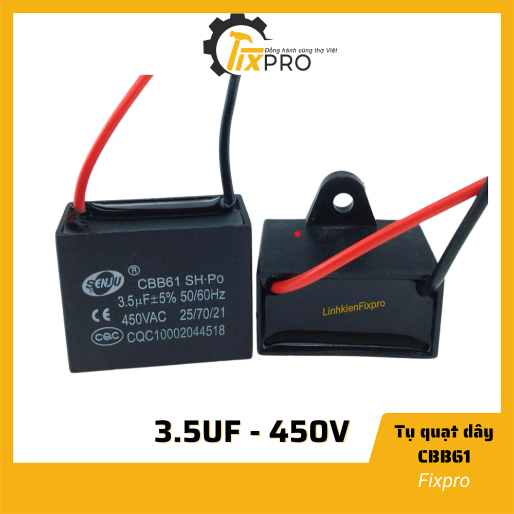 Tụ quạt 3.5uF dây SENJU CBB61 chất lượng tốt