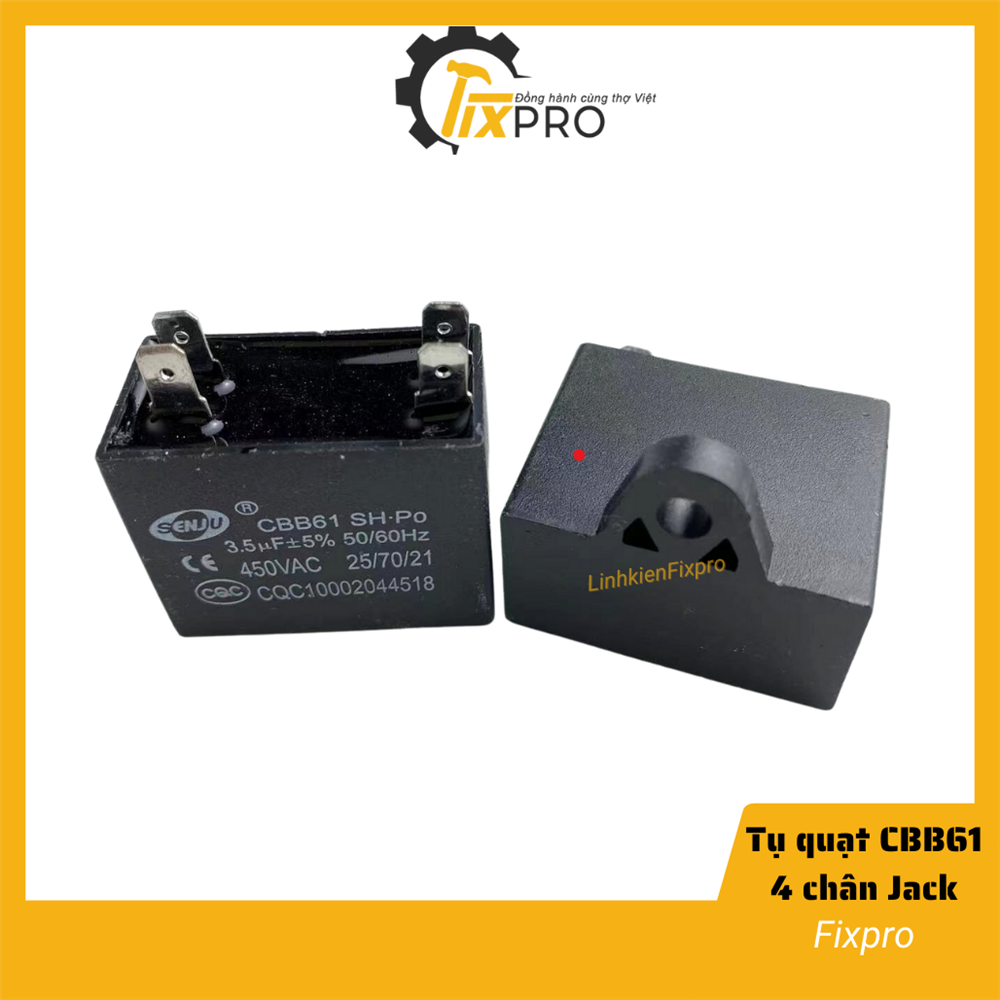 Tụ quạt 3.5UF 450VAC CBB61 4 chân cắm jack chính hãng SENJU