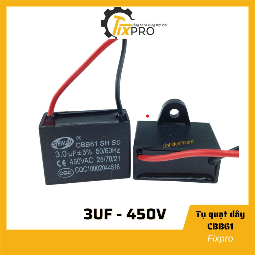 Tụ quạt 3uF dây SENJU CBB61 chất lượng tốt