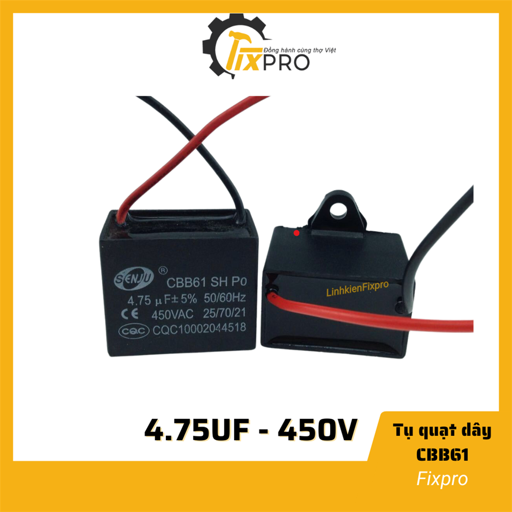 Tụ quạt 4.75uF dây SENJU CBB61 chất lượng tốt