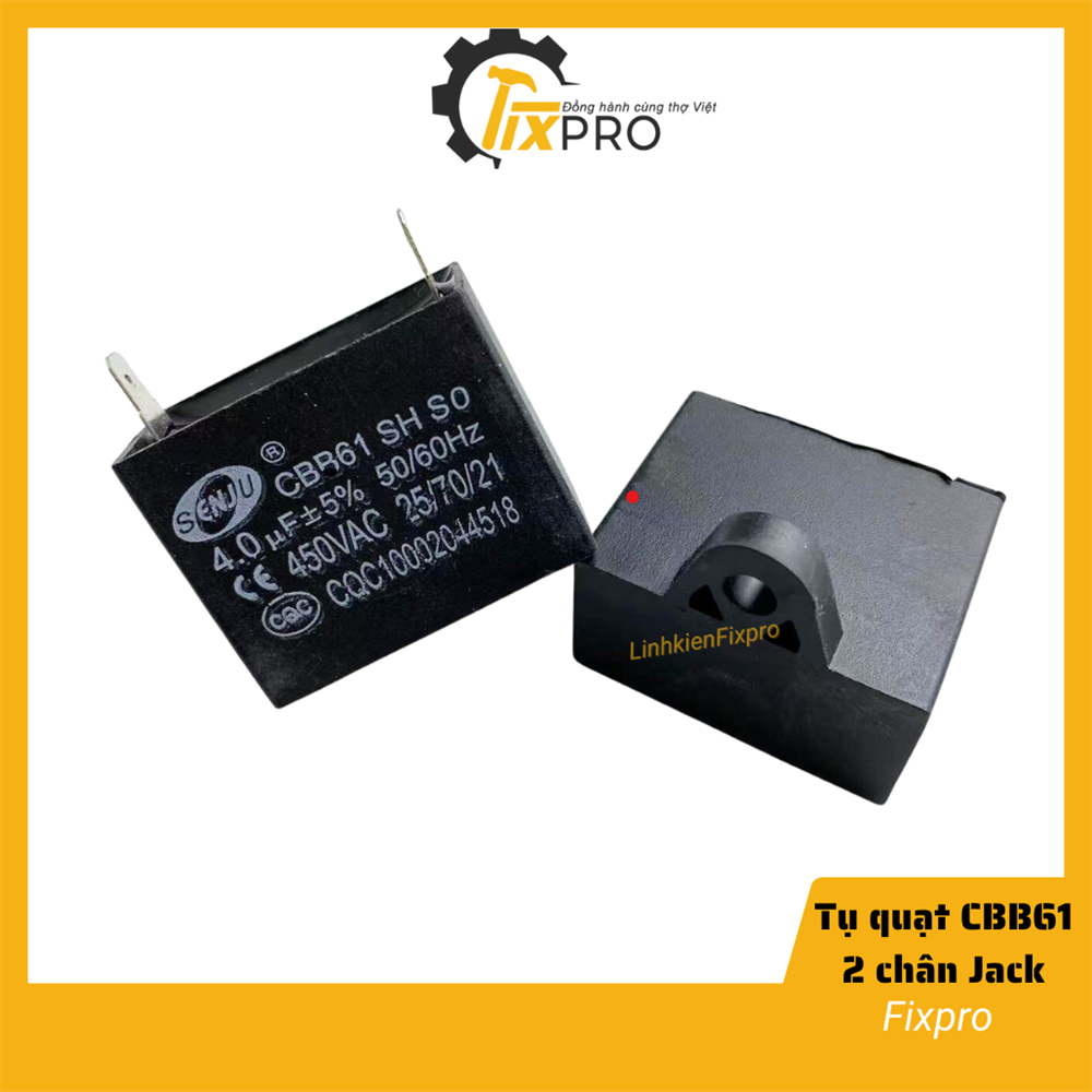 Tụ quạt 4UF 450VAC CBB61 2 chân cắm jack chất lượng tốt