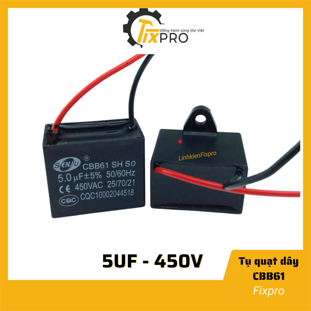 Tụ quạt 5uF dây SENJU CBB61 chất lượng tốt