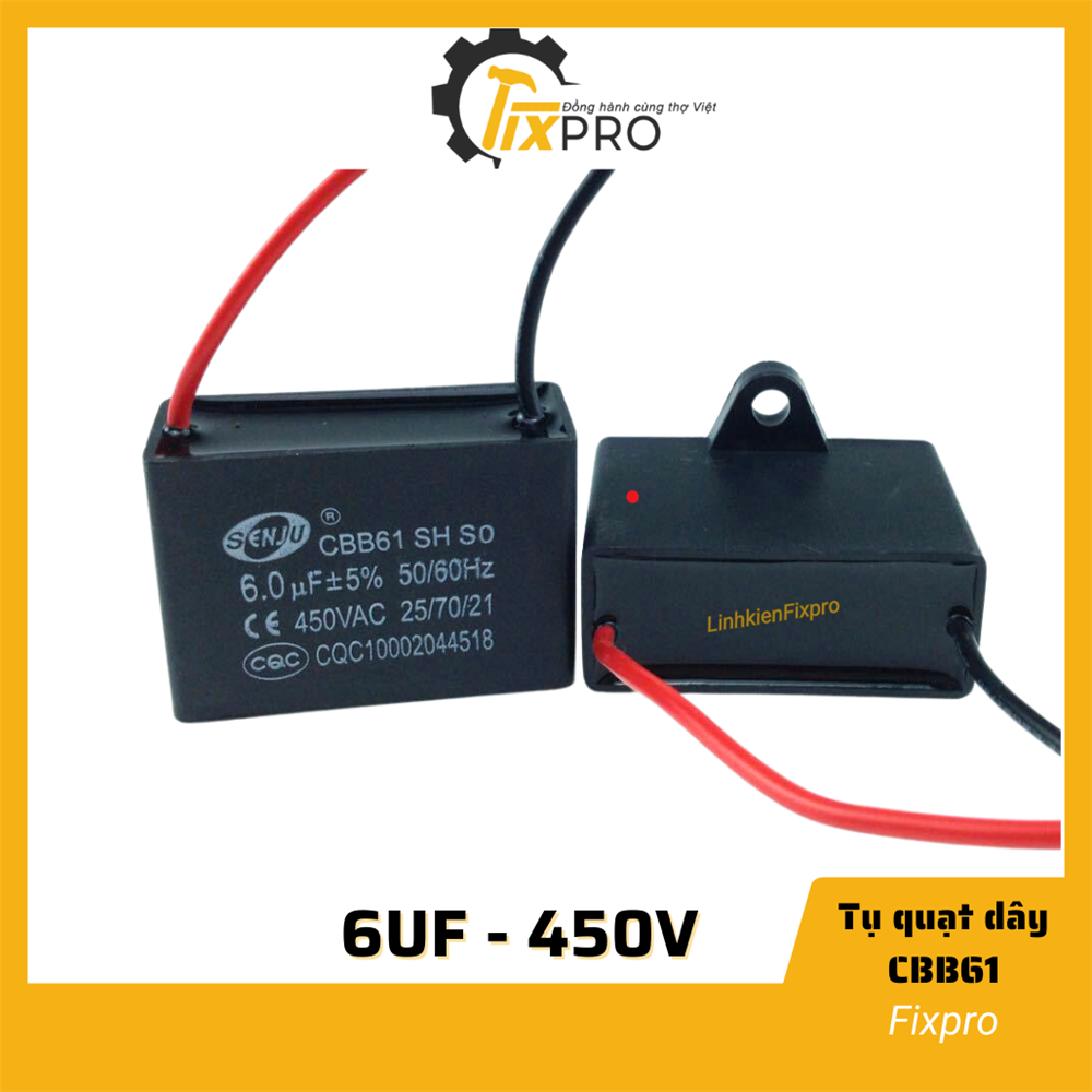 Tụ quạt 6uF dây SENJU CBB61 chất lượng tốt