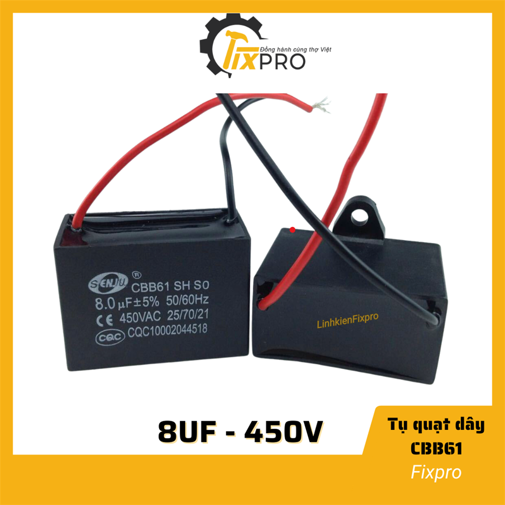 Tụ quạt 8uF dây SENJU CBB61 chất lượng tốt