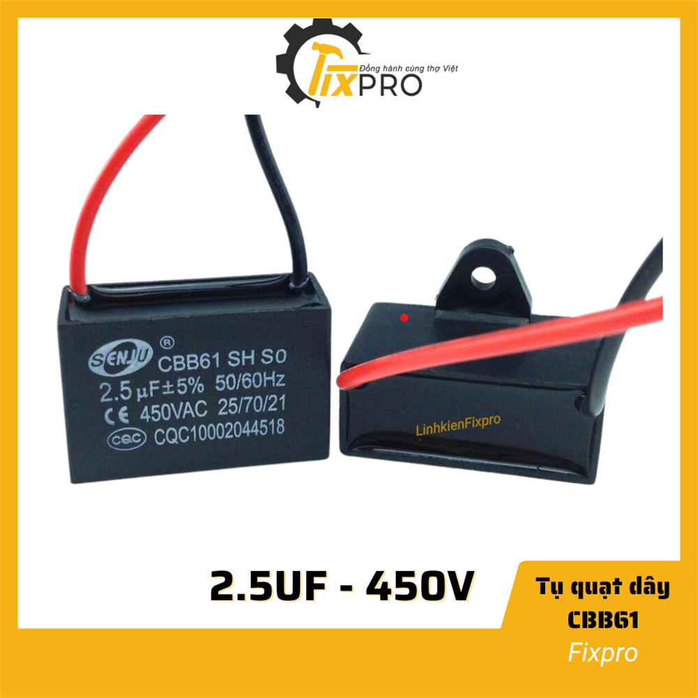 Tụ quạt 2.5uF dây SENJU CBB61 chất lượng tốt