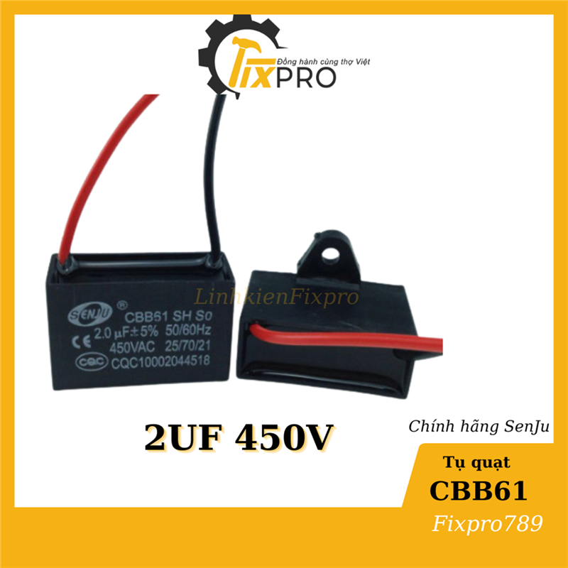 Tụ quạt CBB61 2uF 450V chính hãng SENJU loại xịn