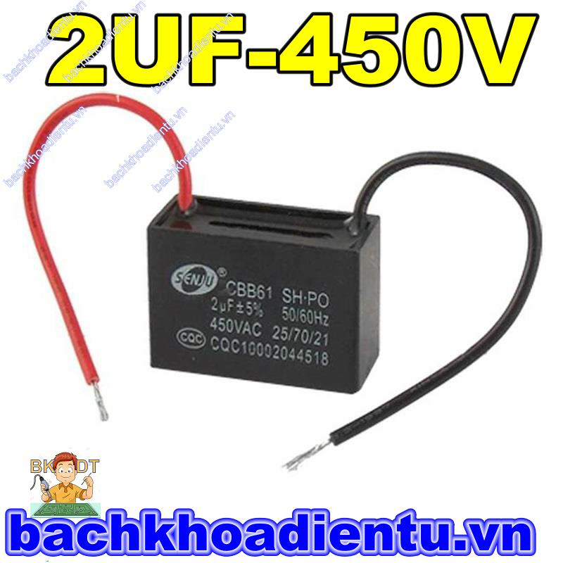 Tụ quạt CBB61 2uF 450V chính hãng SENJU loại xịn