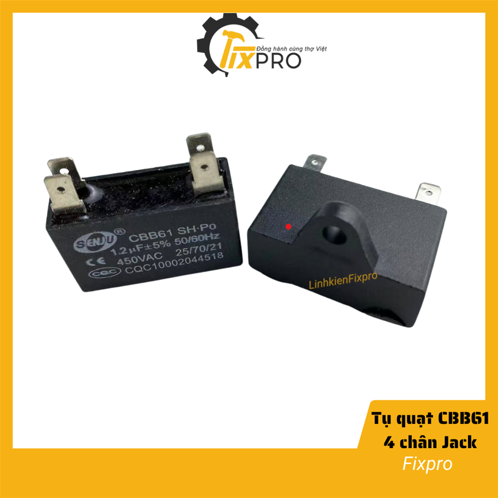 Tụ quạt 1.2UF 450VAC CBB61 4 chân cắm jack chính hãng SENJU