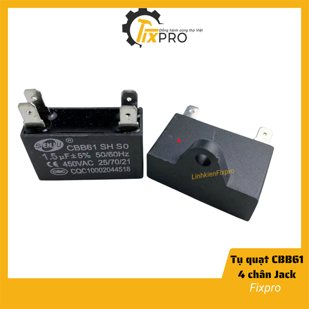 Tụ quạt 1.5UF 450VAC CBB61 4 chân cắm jack chính hãng SENJU