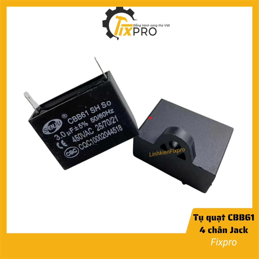 Tụ quạt 3UF 450VAC CBB61 4 chân cắm jack chính hãng SENJU