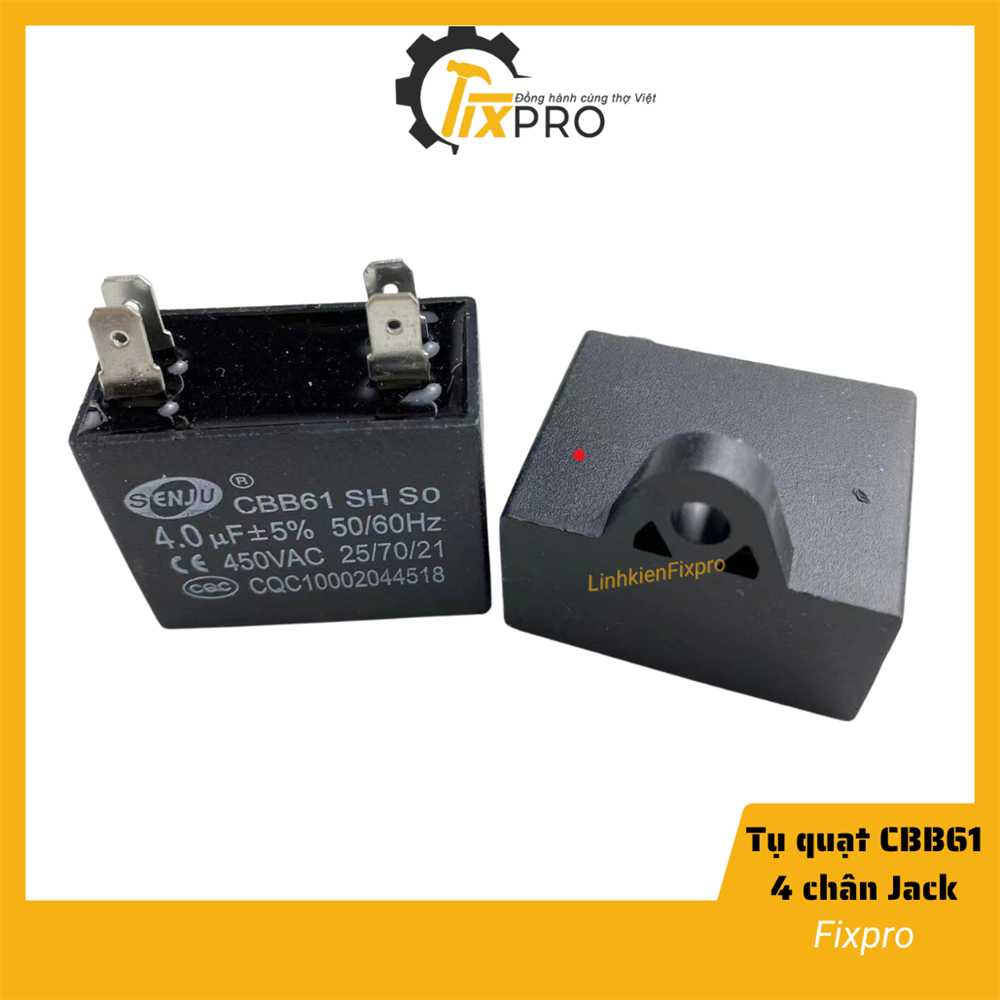 Tụ quạt 4UF 450VAC CBB61 4 chân cắm jack chính hãng SENJU