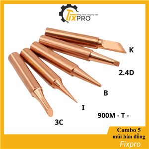 Combo 5 đầu mỏ hàn mũi hàn 936 các loại I-B-K-3C-2.4D đồng nguyên chất