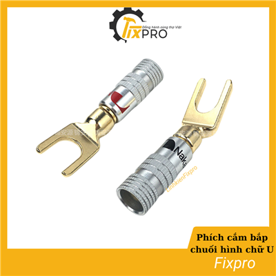 Phích cắm chuối, jack bắp chuối đồng mạ vàng hình chữ U 2 màu đỏ đen - Fixpro