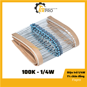 Điện trở 1/4W 100K 1% chân đồng túi 50 con