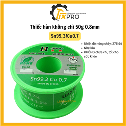 Thiếc hàn không chì 0.8mm 50G SN99.3/Cu0.7 tiêu chuẩn ROHS bảo vệ sức khỏe