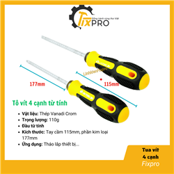 Tô vít 4 cạnh to Tua vít đa năng 4 cạnh thép cứng đầu từ tính siêu cứng, chắc chắn màu vàng