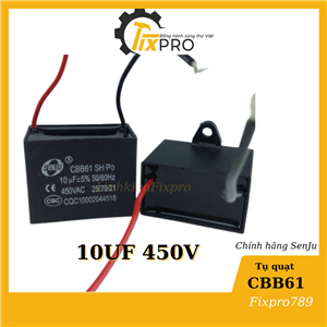 Tụ quạt 10UF 450V CBB61  dây chính hãng SENJU, JCCONs