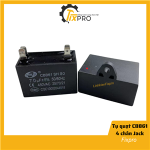 Tụ quạt 7UF 450VAC CBB61 4 chân cắm jack chính hãng SENJU