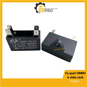 Tụ quạt 1.5UF 450VAC CBB61 4 chân cắm jack chính hãng SENJU