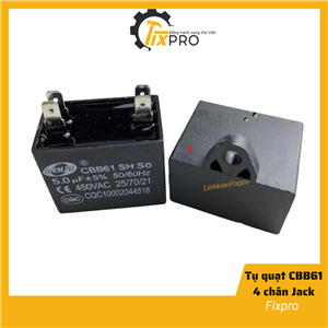 Tụ quạt 5UF 450VAC CBB61 4 chân cắm jack chính hãng SENJU