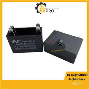 Tụ quạt 6UF 450VAC CBB61 4 chân cắm jack chính hãng SENJU